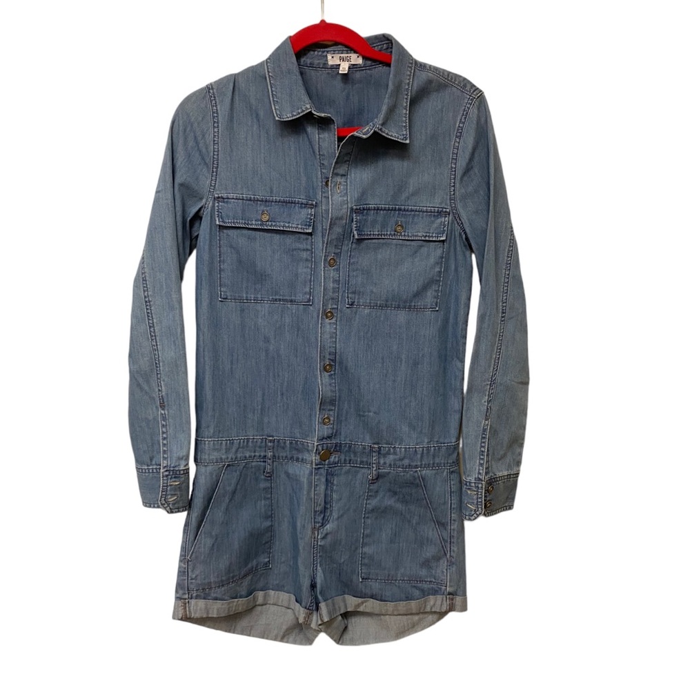 PAIGE Jackson Romper in Flyer from Revolve - Long sleeve denim shorts size XS - Picture 4 of 7